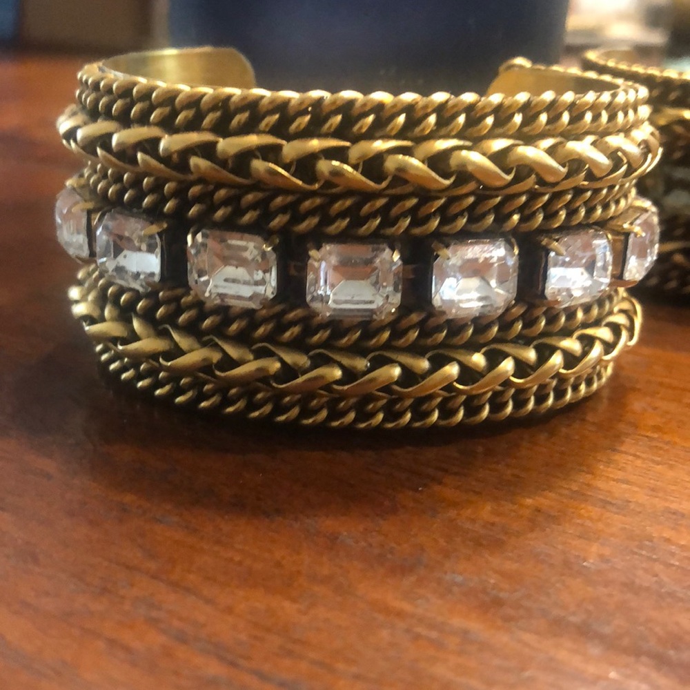 Brass and Rhinestone Cuff Bracelet